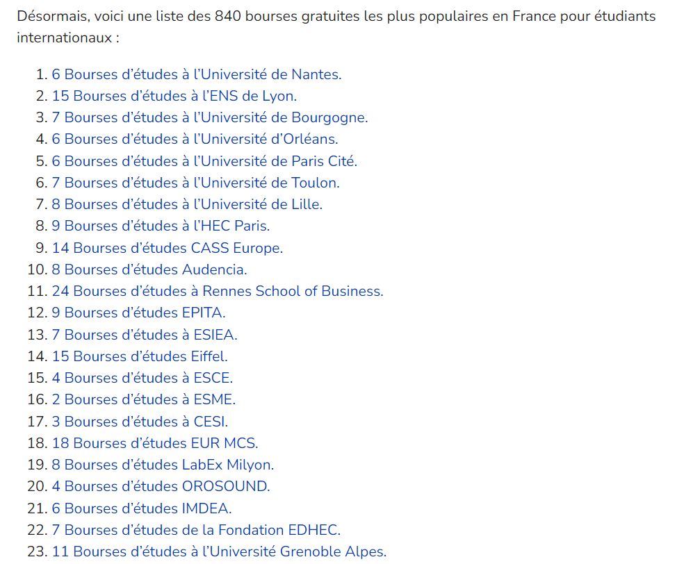 Exemple de bourse d'étude en France